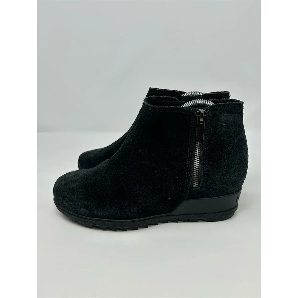 Sorel Evie Zip Womens Black Wedge Ankle Booties Side Zip Lug Sole Size 9